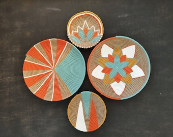 Hand-Painted African Wall Basket Set: Boho Home Decor (Set of 4)