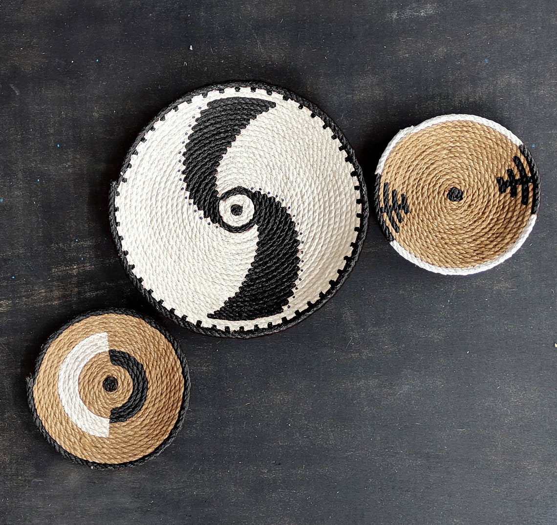 Set of 3 African Wall Basket, Wall Art, Jute Wall Baskets, Wall