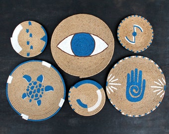 Handmade Boho Wall Basket Set: Painted African Wall Decor
