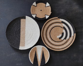 Juego de 4 cestas de pared estilo boho, plato de pared africano, arte de pared neutro, adorno de pared minimalista moderno, decoración escandinava para el hogar, cestas africanas