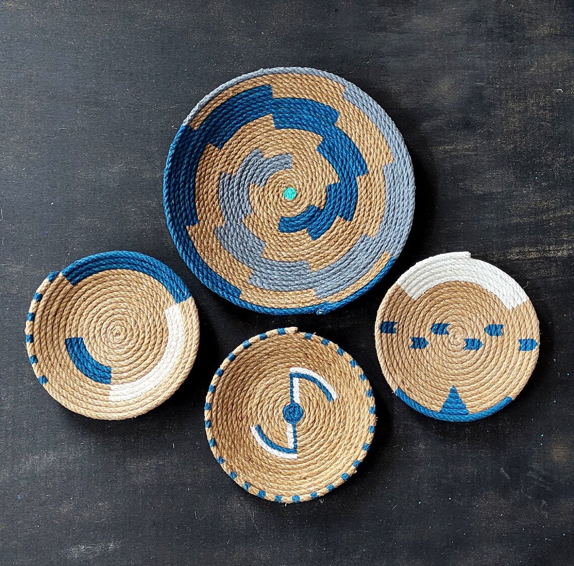 Set of 4 African Wall Basket, Wall Basket, Wall Art, Wall Plates, Wall