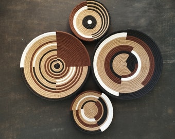 Hand-Painted African Wall Basket Set: Boho Home Decor, Set of 4