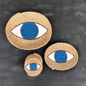 Handmade Evil Eye Wall Basket Set: Boho Home Decor