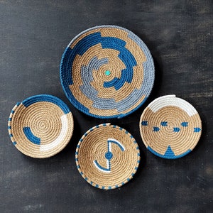 Hand Painted African Wall Basket Set: Boho Wall Decor