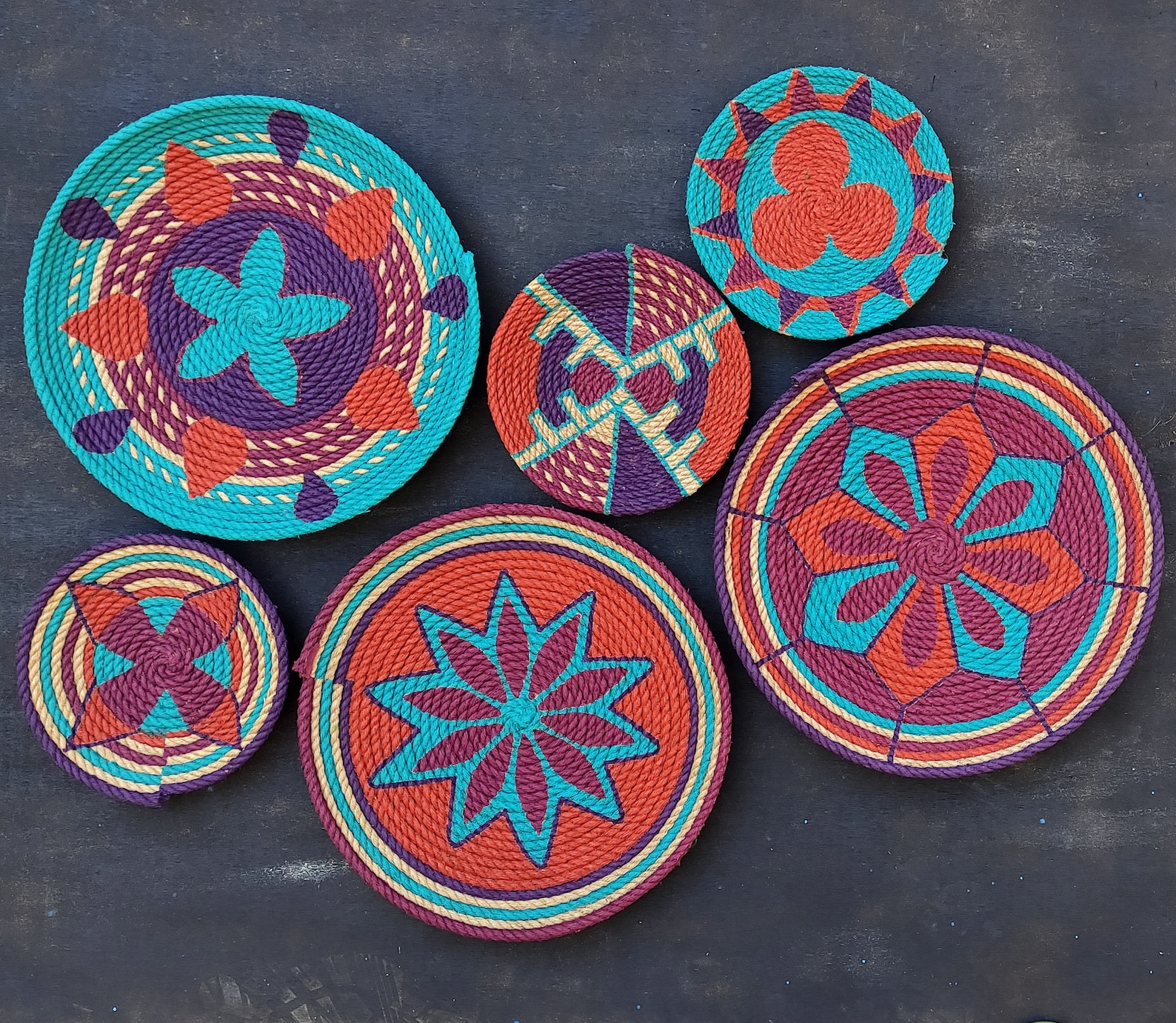 African Basket, Wall Basket, Set of 6 Wall Baskets, Wall Decor, Handpainted Wall Basket, Wall