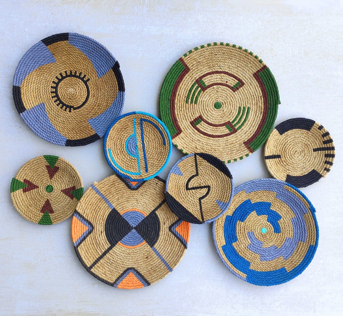 Set of 8 African Wall Basket, Wall Basket, African Wall Decors, Ethnic Home Decors, Boho Wall