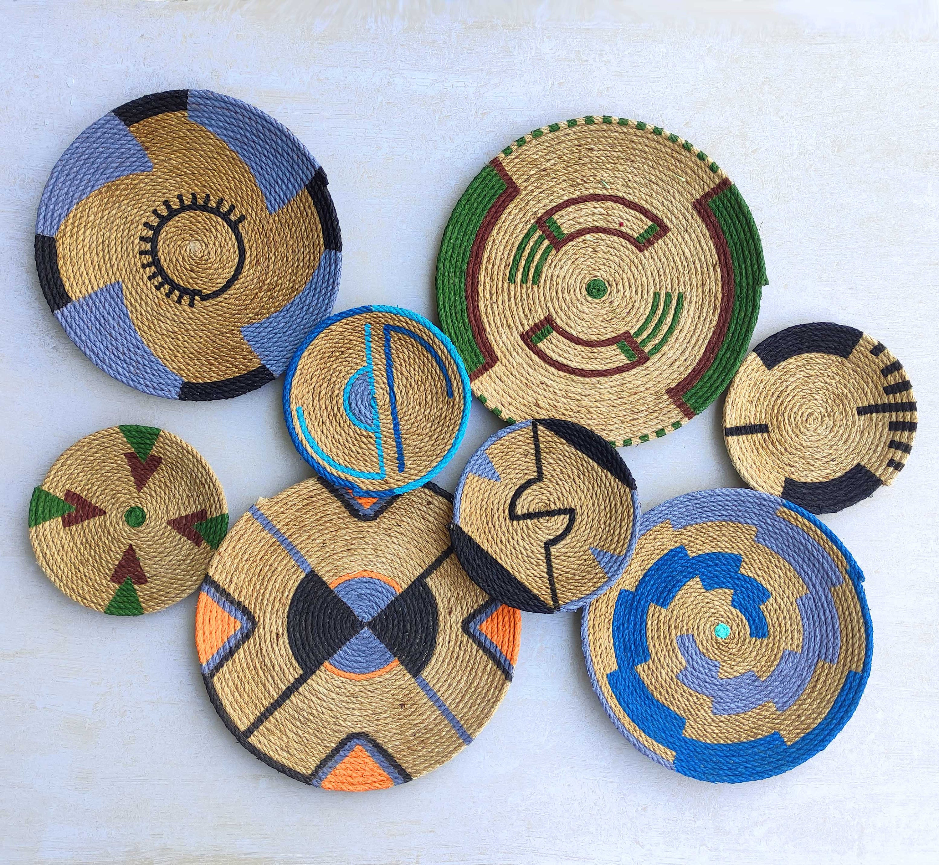 Set of 8 African Wall Basket, Wall Basket, African Wall Decors, Ethnic Home Decors, Boho Wall