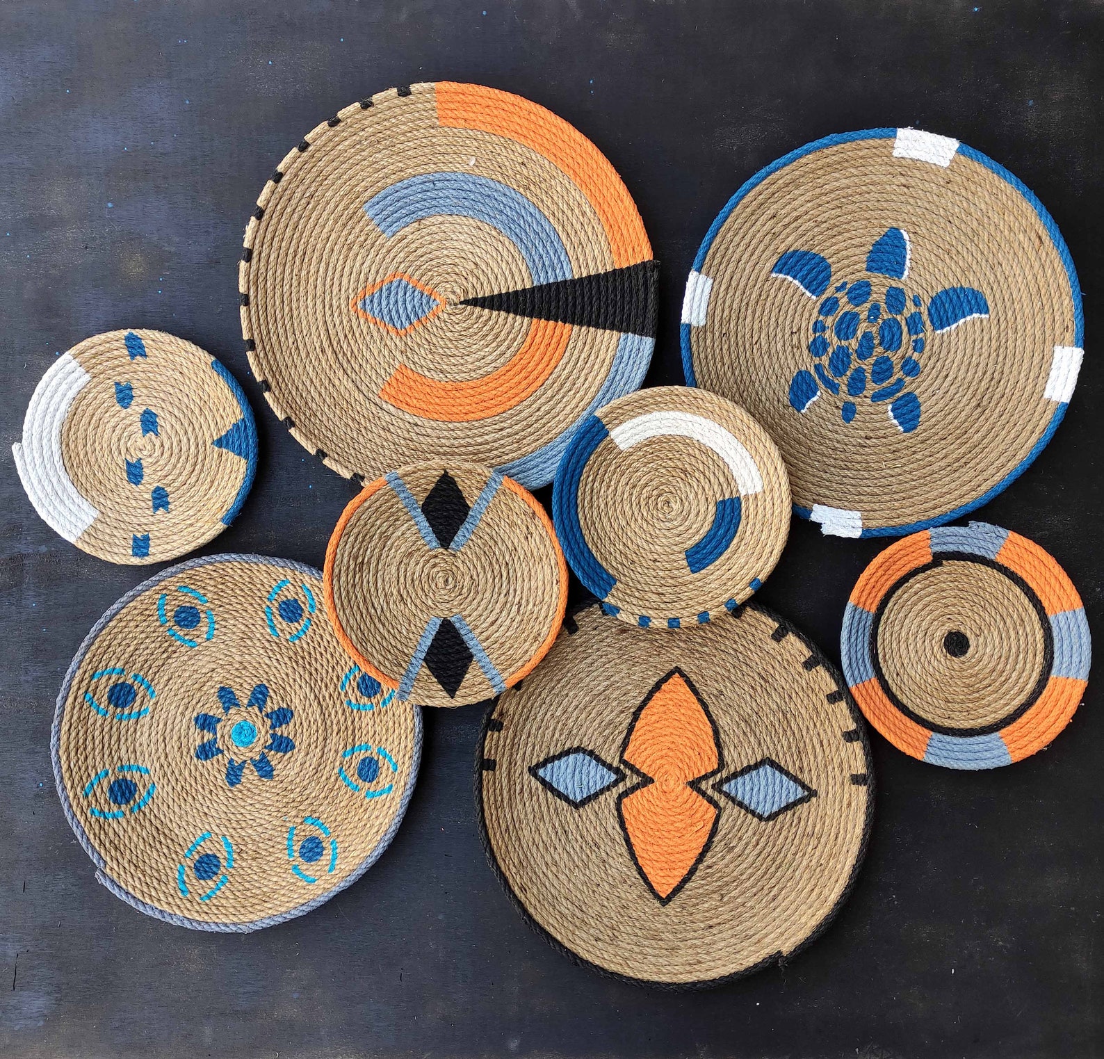 Set of 8 African Wall Basket, Wall Plates, Wall Basket, African Wall Art, Home Decor, Wall Decor