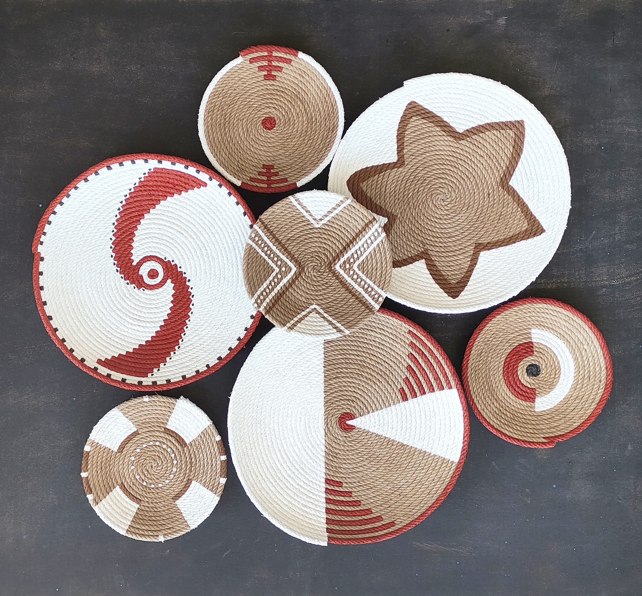 African Wall Basket, Set of 7 Wall Basket, Wall Plate, Wall Art, Wall Basket, Wicker Wall Tray