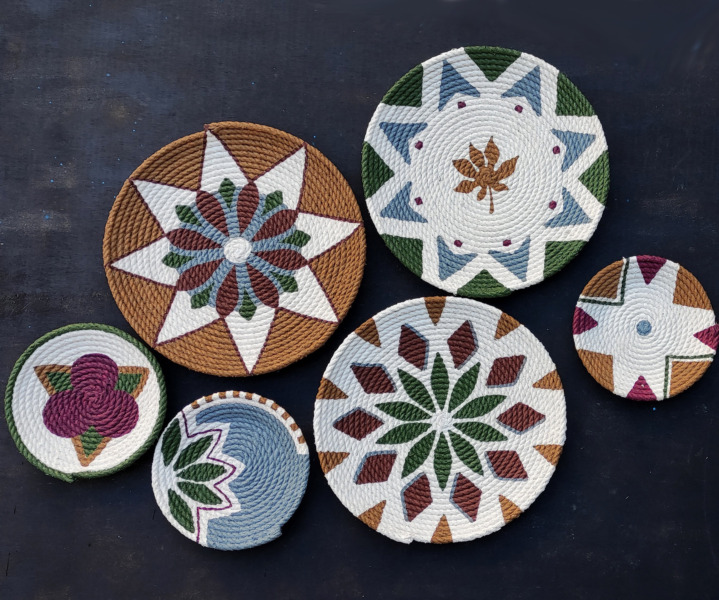 wall basket set of 6, african wall plate, wall decor, wall basket, boho wall decor, wall decoration, boho home decor, hand-painted wall art