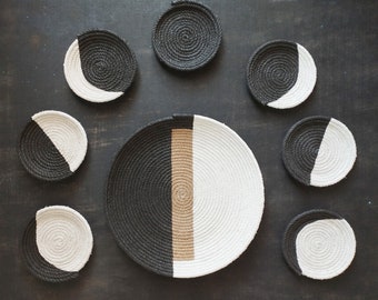 Hand-Painted African Basket Wall Plate Set: Boho Wall Decor