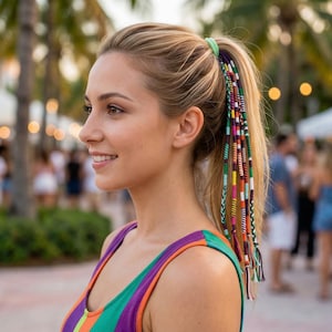 Set van 5 haaromslag dreadlock, kleurrijk festival haarkoord, handgemaakt gevlochten haaraccessoire, hippie haaromslag, zomer boho haarsieraden