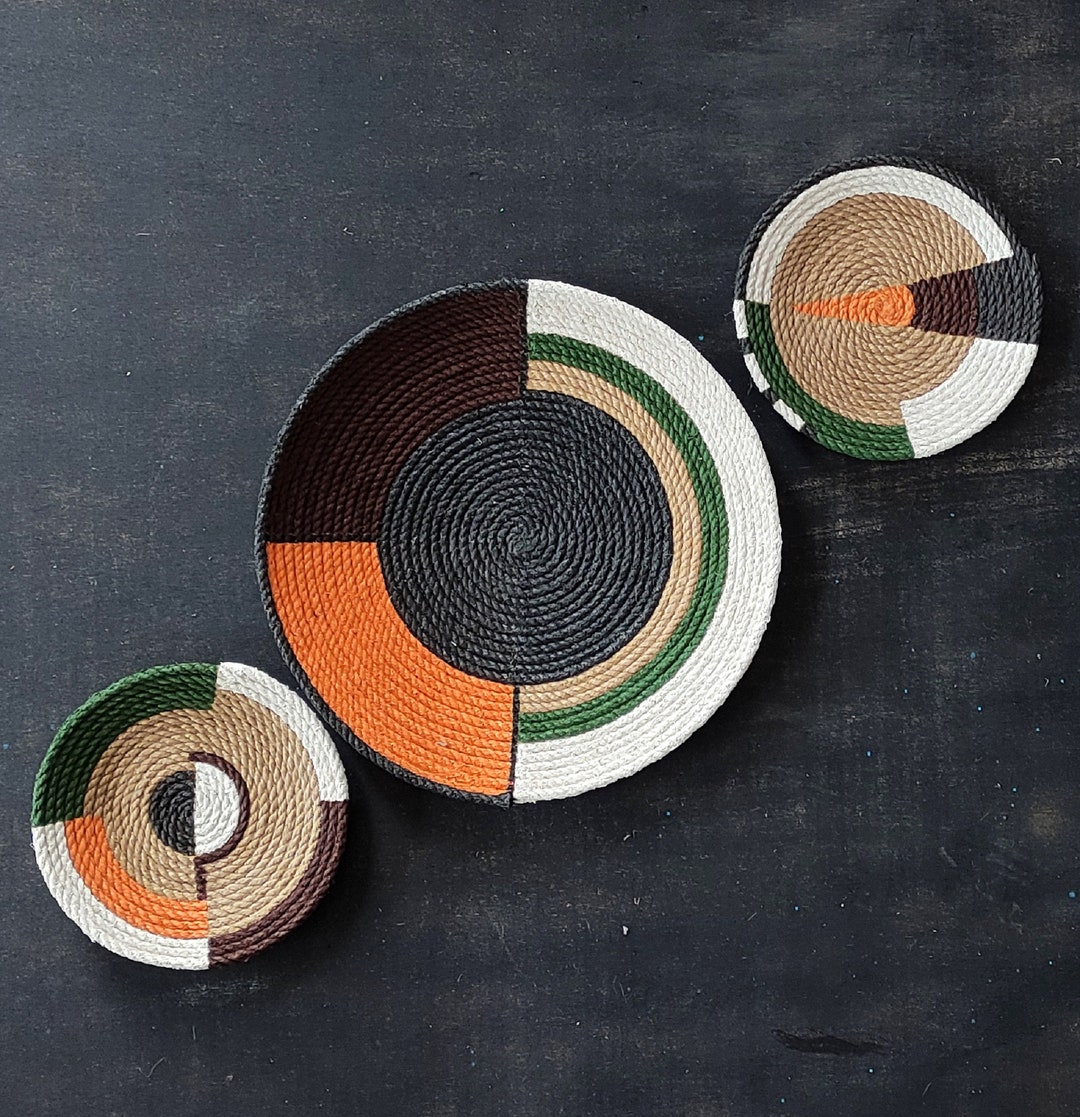 Set of 3 African Wall Plate, Wall Plate, Wall Art, Woven Wall Plates