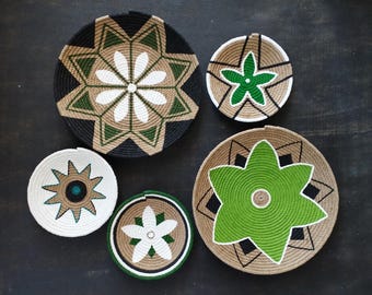 Hand Painted African Wall Basket Set, Boho Jute Decor, African Plate, African Wall Basket, Wall Art, Handmade African Plate, Set Of 5, Jute