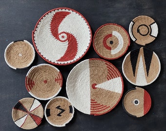 Handmade African Wall Basket Set: Boho Woven Wall Decor (10 Pcs)