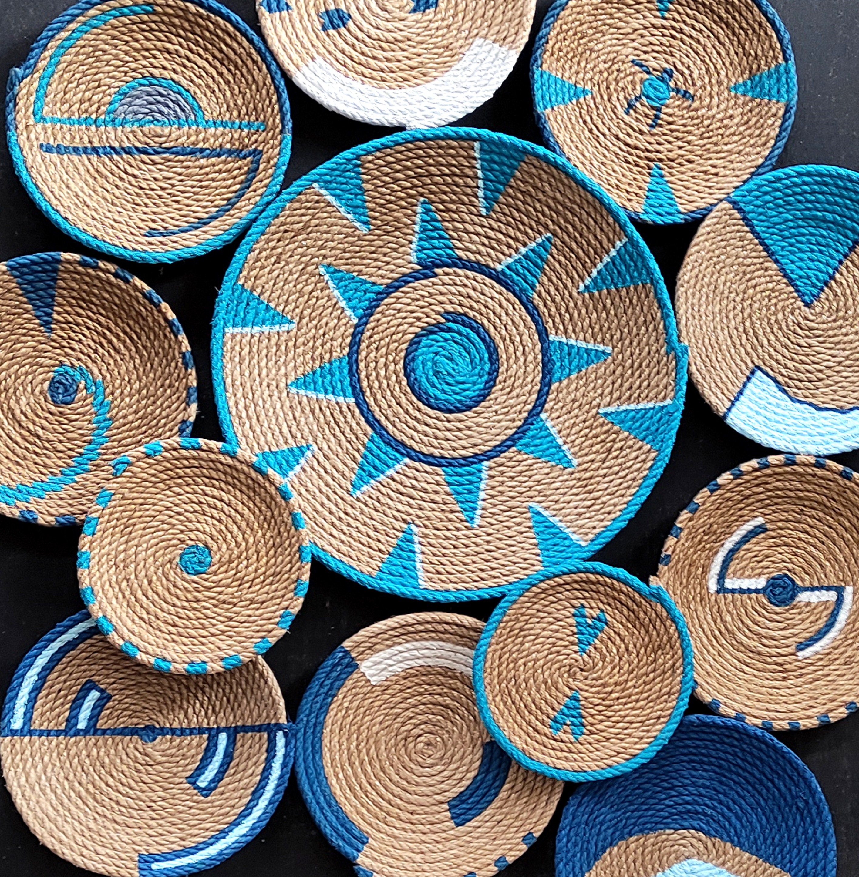 Set of 12 African Wall Basket, Wall Basket, Wicker Wall Basket, Boho