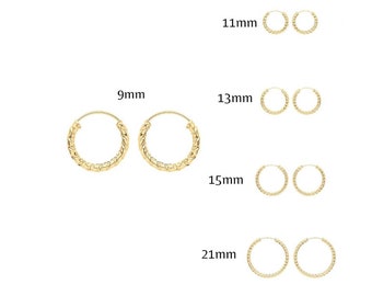 9ct 9K Rose "Gold Filled" White Diamond Cuts Stone Small Hoop Earrings,15mm,2035