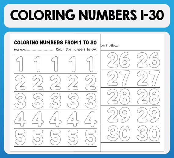 Numbers 1-30 : Coloring Numbers From 1 to 30 Worksheets - Etsy