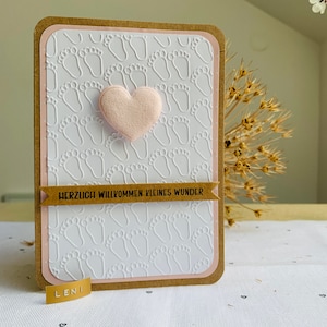 Karte zur Geburt personalisiert, Babykarte mit Wolken und Füßen, Mädchen und Junge, Babykarte mit Name, Geburtskarte
