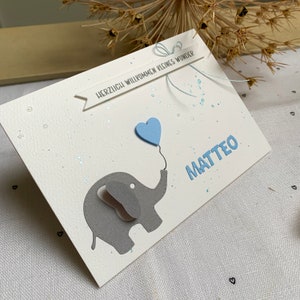 Karte zur Geburt personalisiert, Babykarte, Grußkarte, Gratulationskarte, Elefanten zdjęcie 9