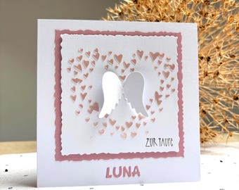 personalisierte Taufkarte mit Name | Segenswunsch zur Taufe | handmade Klappkarte für Mädchen | individuelle Taufkarte personalisiert Engel