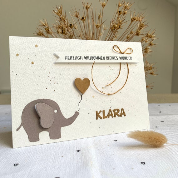 Karte zur Geburt,  personalisierte Babykarte zur Geburt, Glückwunschkarte Junge oder Mädchen, Babykarte mit Namen handmade, Tiermotiv