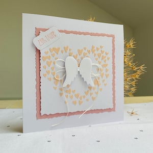 Karte zur Taufe Mädchen personalisiert, Taufkarte rosa, handgemacht, Glückwunschkarte Taufe, Taufe Patenkind, Schutzengel
