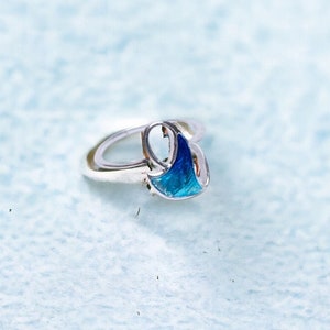 925 silver ring, sea wave ring, blue enamel ring, wave design ring.  wedding gift, anniversary gift.