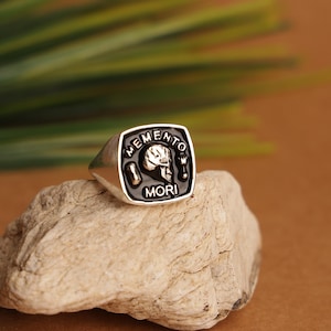 Sterling Silver Memento Mori Ring: Unisex Skull Ring, Stoic jewelry