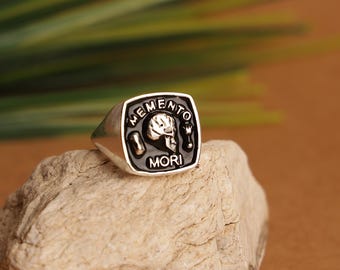 Anillo Memento Mori de plata esterlina: anillo de calavera unisex, joyería estoica