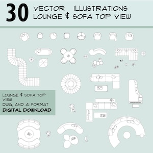 Lounge furniture sofa top view, vector illustration, DWG-AI-PNG format, architecture and decor, dwg blocks, interior design, cad drawings