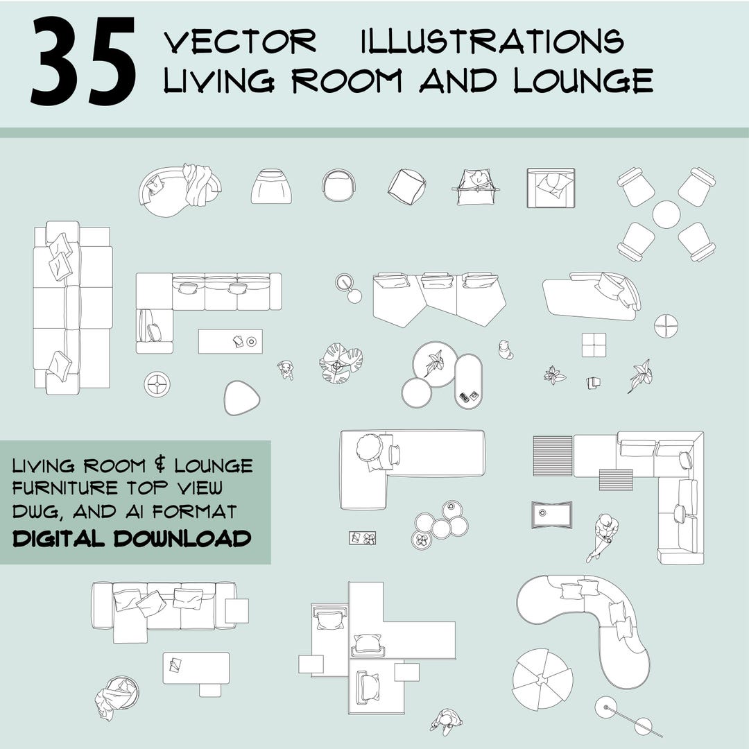 Lounge Blocks Living Room and Lounge Furniture, Vector Illustration, Top View, DWG-AI ...