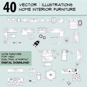 Home interior furniture decoration, vector illustration, top view, DWG AI CAD format, architecture and decor, dwg blocks, interior design