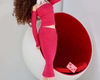 Set di abiti da 3 pezzi | Top, maniche e gonna | 5 varianti di colore | Fatto a mano per bambola di moda