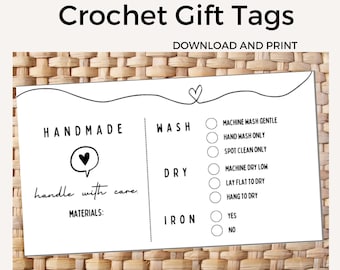 DRUCKBARE häkeln Geschenkanhänger | Handgemacht mit Liebe Tags | Print and Cut Care Tags | Selbstgemachte Geschenkanhänger | Handwerksmarkt Anhänger
