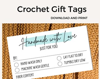 DRUCKBARE häkeln Geschenkanhänger | Handgemacht mit Liebe Tags | Print and Cut Care Tags | Selbstgemachte Geschenkanhänger | Handwerksmarkt Anhänger
