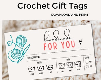 DRUCKBARE häkeln Geschenkanhänger | Handgemacht mit Liebe Tags | Print and Cut Care Tags | Selbstgemachte Geschenkanhänger | Handwerksmarkt Anhänger