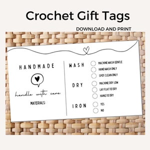 DRUCKBARE häkeln Geschenkanhänger | Handgemacht mit Liebe Tags | Print and Cut Care Tags | Selbstgemachte Geschenkanhänger | Handwerksmarkt Anhänger