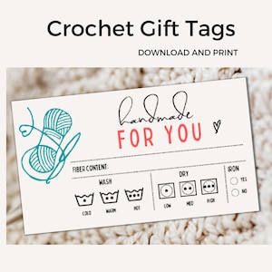 DRUCKBARE häkeln Geschenkanhänger | Handgemacht mit Liebe Tags | Print and Cut Care Tags | Selbstgemachte Geschenkanhänger | Handwerksmarkt Anhänger