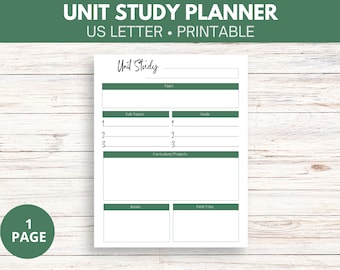 Printable Unit Study Planner| Homeschool Unit Study Planner| 1 Page Unit Study Planner | Homeschool Planner Printable | Homeschool Lesson