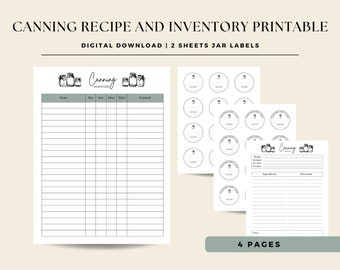 HomeSET Canning Bundle: Rezept, Bestandslisten & Glasaufkleber | Druckbare Digitaler Download | Verfolge Deine Ernte