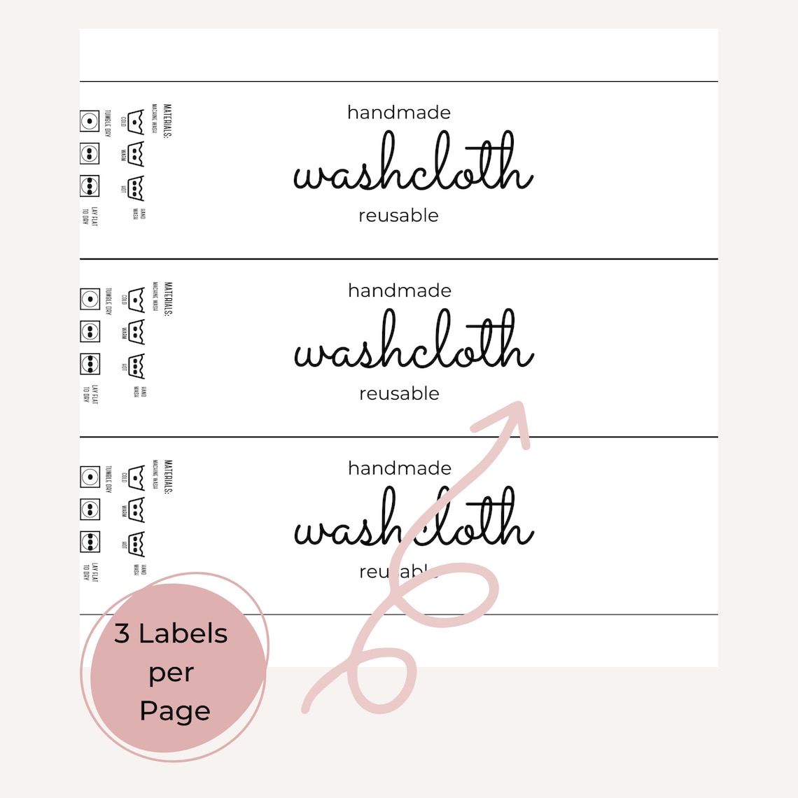 Printable Dishrag and Washrag Wrap Labels Product Tags for Dishrag and