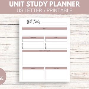 Printable Unit Study Planner| Homeschool Unit Study Planner| 1 Page Unit Study Planner | Homeschool Planner Printable | Homeschool Lesson