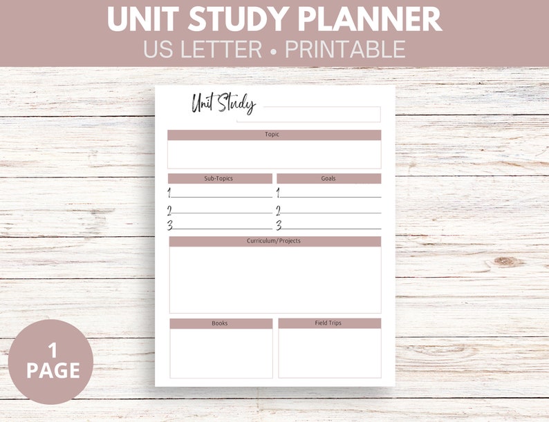 Printable Unit Study Planner Homeschool Unit Study Planner 1 Page Unit ...