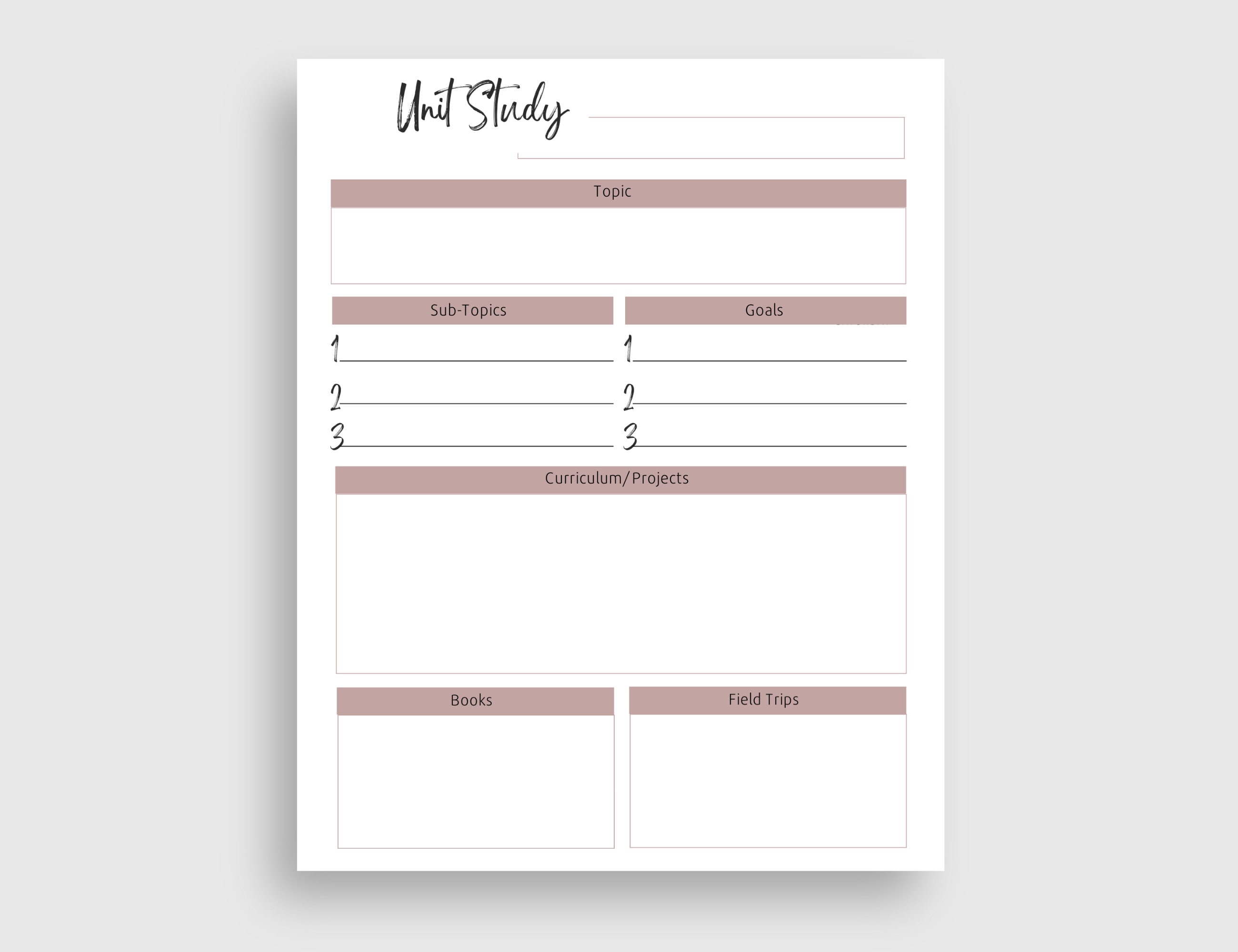 Printable Unit Study Planner| Homeschool Unit Study Planner| 1 Page ...