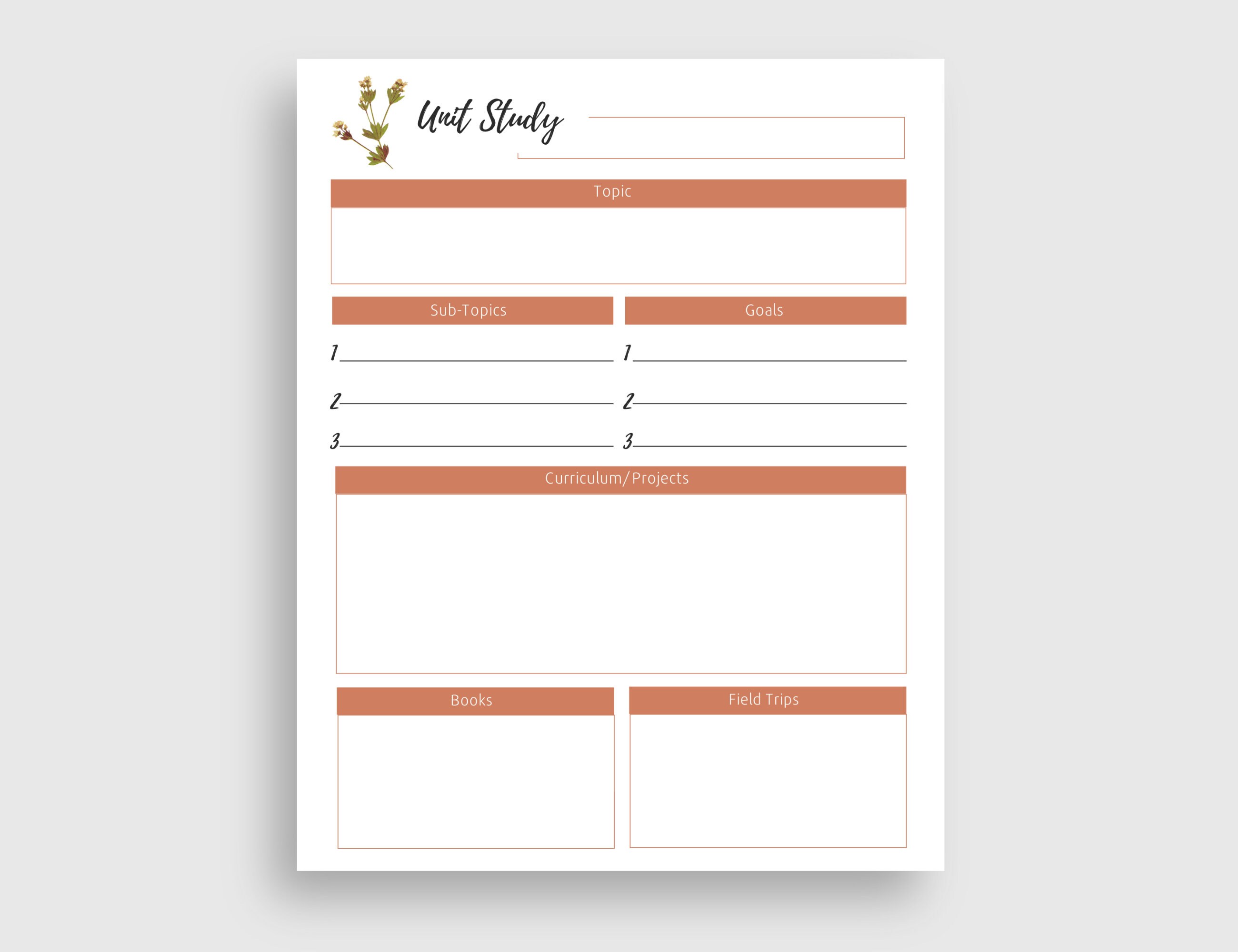 Printable Unit Study Planner| Homeschool Unit Study Planner| 1 Page ...