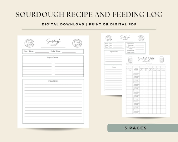 Sourdough Recipe Pages and Feeding Log |Sourdough Printable| Instant Download Printable| Digital PDF| Homestead Trackers