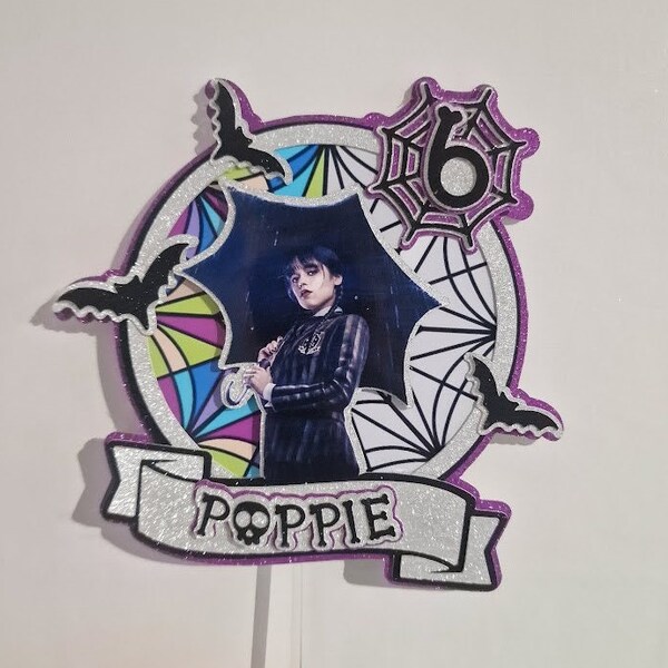 Wednesday Addams themed Cake Topper, Birthday Cake Topper, Personalize age and name, spooky Cake Topper, Cake Topper, birthday, teen