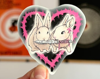 Funny Bunny Holding Knife Sticker | "Partners in Crime"  Weatherproof Matte Sticker