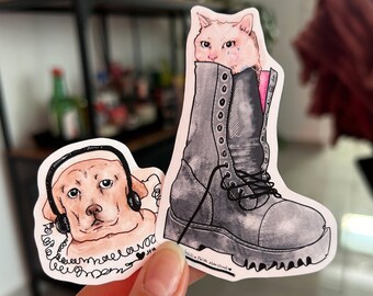 Boot Cat and Headphone Dog Sticker Pack | Weatherproof Matte Stickers (2pc)